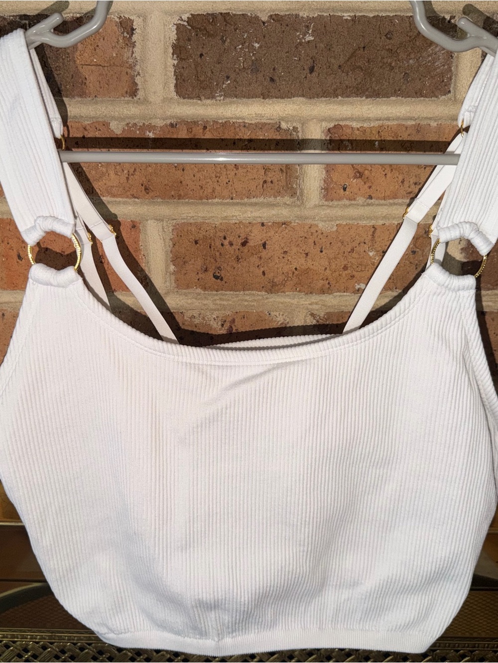 aerie White Ribbed Crop Tank with Gold Ring Straps